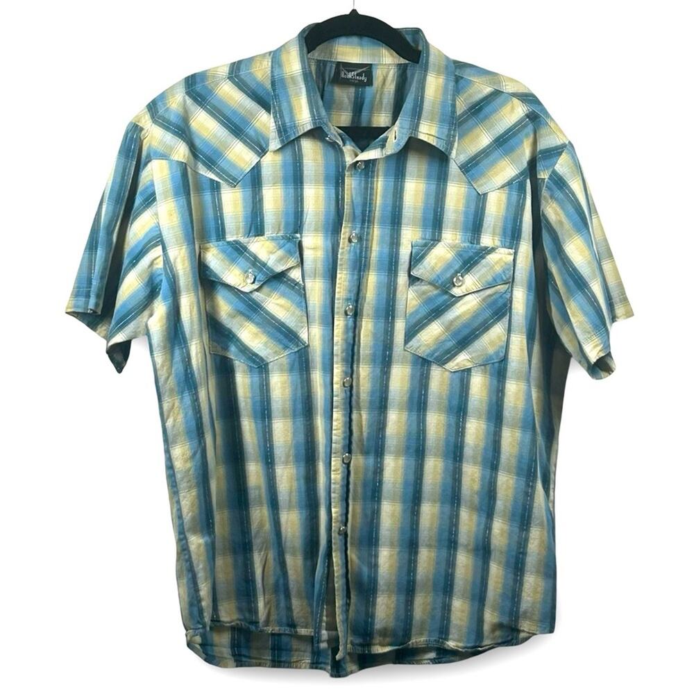 RockSteady Plaid Pearl Button‎ Shirt Men's Size Large Casual Button Down Preppy